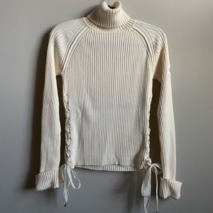 Cream Turtleneck with Ribbon Detailing